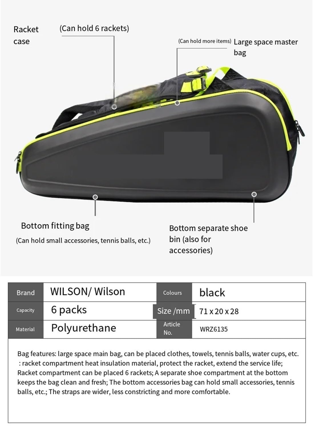 Borsa per Racchetta da Tennis Borsa da tennis sportiva | Zaino fitness da tennis for uomo e donna, multiuso, for 6 racchette