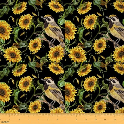 Sunflower-Fabric-by-The-Yard-Nature-Bird-Floral-Print-Upholstery-Fabric-for-Chairs-Blossom-Flowers-Botanical-Decor-Waterproof-Fabric-for-DIY-Indoor-and-Outdoor-Projects-2-Yards-Yellow-Brown Sunflower Fabric by The Yard Nature Bird Floral Print Upholstery Fabric for Chairs Blossom Flowers Botanical Decor Waterproof Fabric for DIY Indoor and Outdoor Projects 2 Yards Yellow Brown