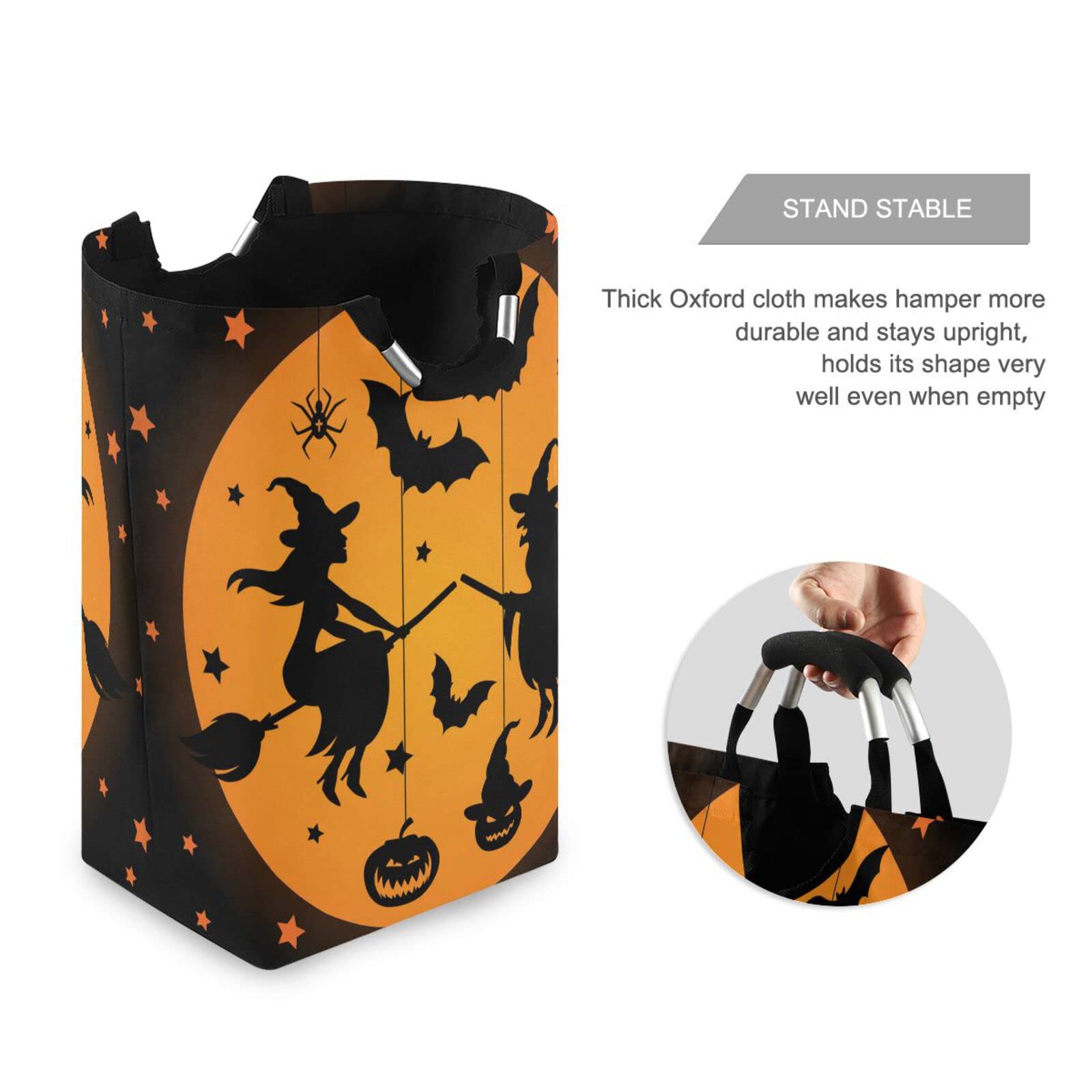 Grande Cesto Portabiancheria Pieghevole A Tema Halloween – Strega E Gatto, Con Manici, In Tessuto Oxford, 57,5 Cm, Per Vestiti E Giocattoli