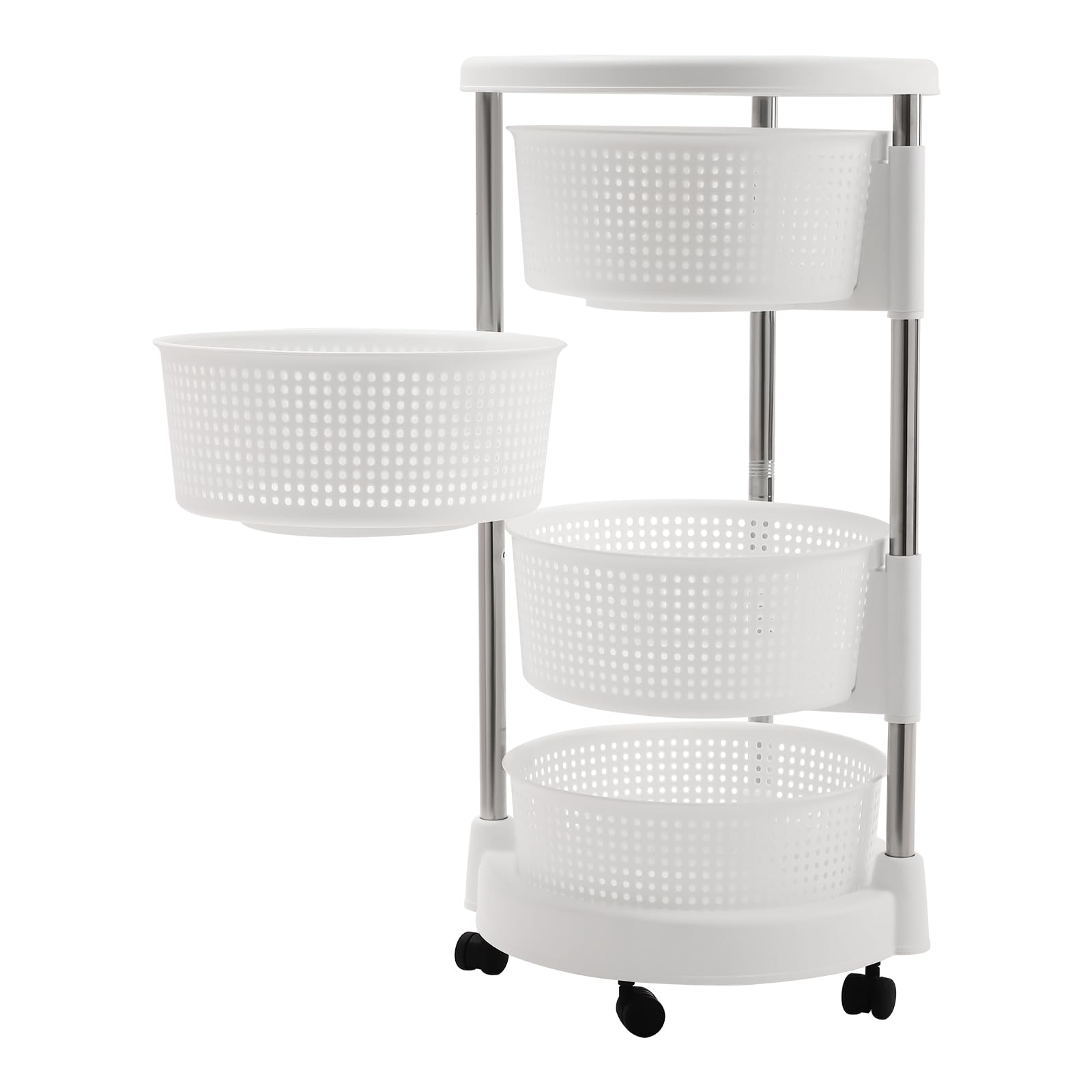 WooDerson Carro de cocina giratorio 360°, 43 x 70 cm, con ruedas de 4 niveles, redondo, para aulas, dormitorios, cafés (blanco)