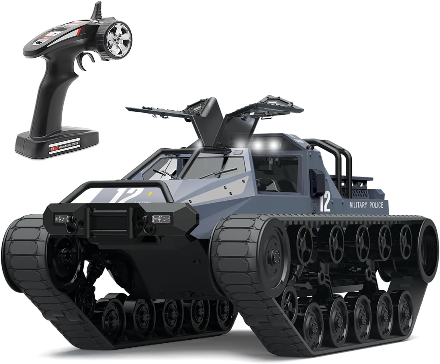 Mostop Remote Control Crawler High Speed Tank Off-Road 4WD RC Car 2.4 Ghz RC Army Truck 1/12 Drift Tank RC Tank for Kids Adults