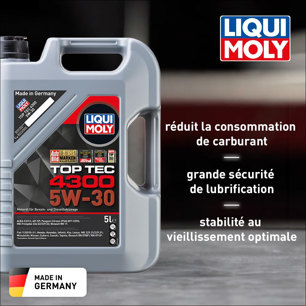 Liqui Moly Top Tec 4300 5W-30, 5 L, Technologie de synthèse Huile motrice, SKU: 2324