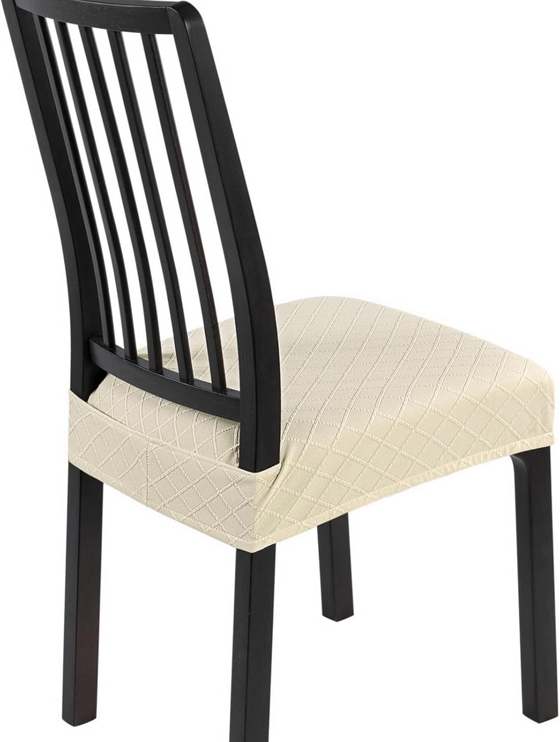 SearchI Dining Chair Seat Covers Set of 2, Rear Covered, Check Beige
