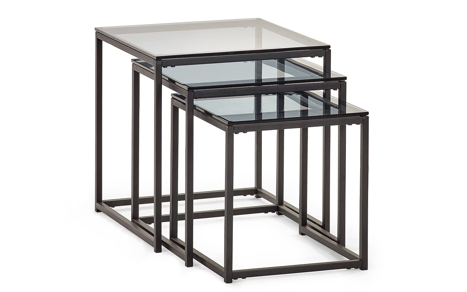 Julian Bowen Chicago Nest of 3 Tables, Smoked Glass/Black, One Size