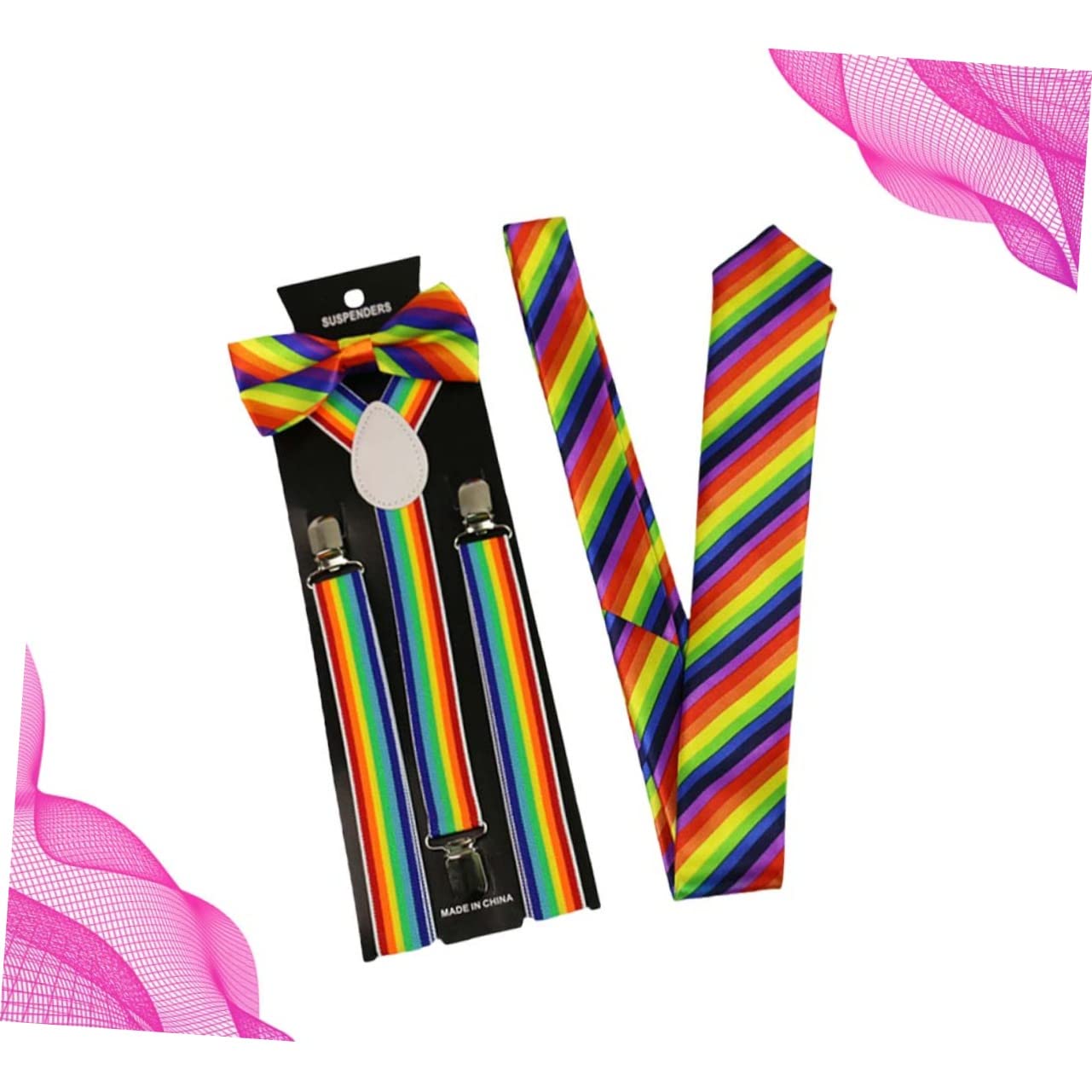 FRCOLOR 3Pcs Rainbow Suspenders Colorful Braces for Parties Comfortable Durable Design for Festivals Themed Events Secure Pants Hold with Great Clamps