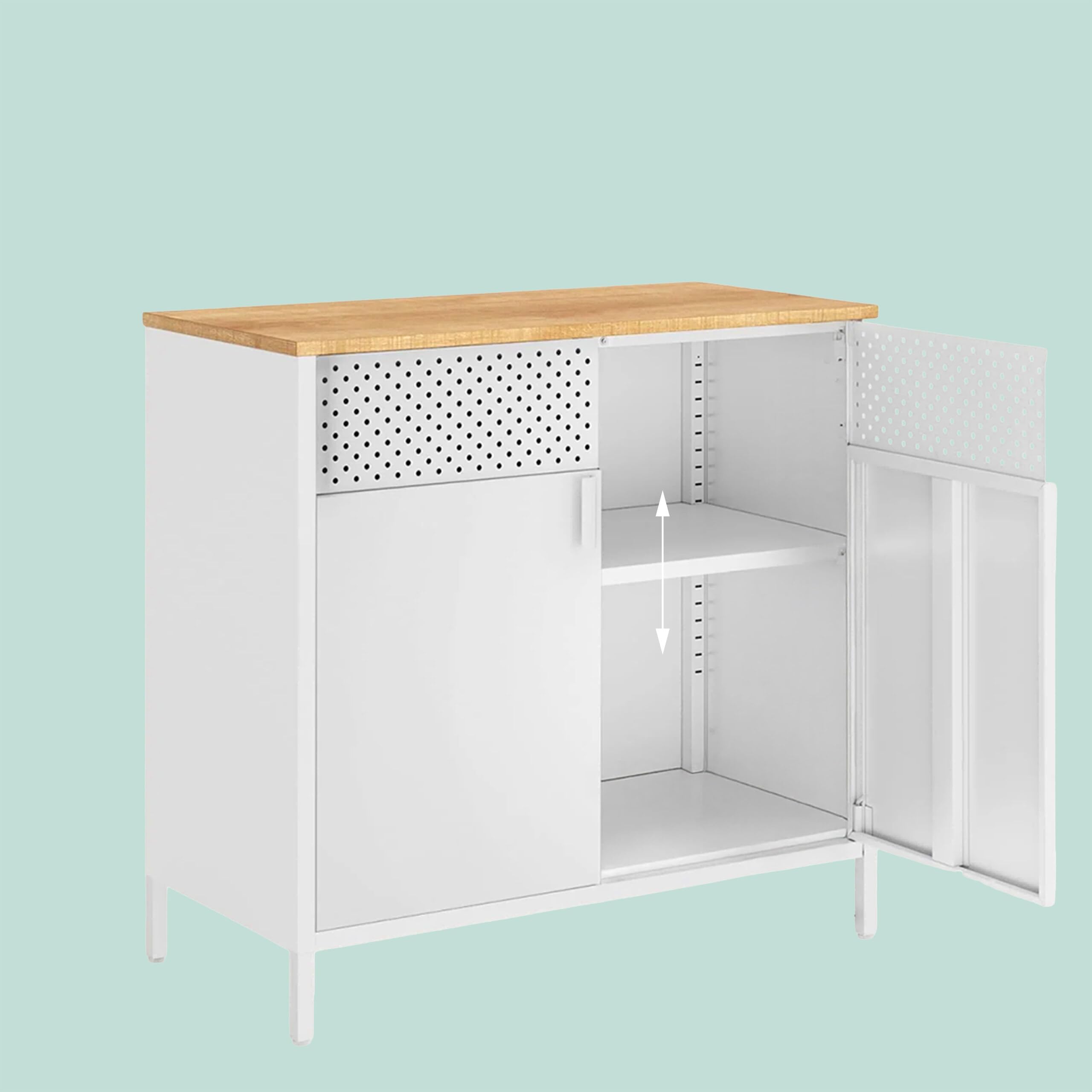 Relaxdays Armario metálico 2 Puertas, Estante Regulable, Oficina, 77x80x40 cm, Blanco/Natural