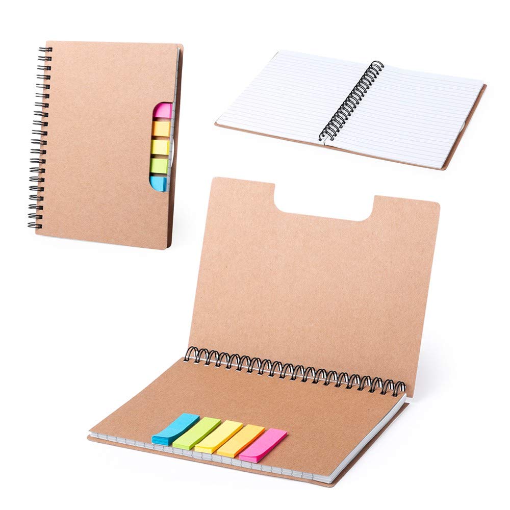 eBuyGB Eco Friendly Recycled Cardboard Spiral Wirebound Ring Binder 60 Sheet Notepad with 125 Mini Adhesive Sticky Index Tabs Notes