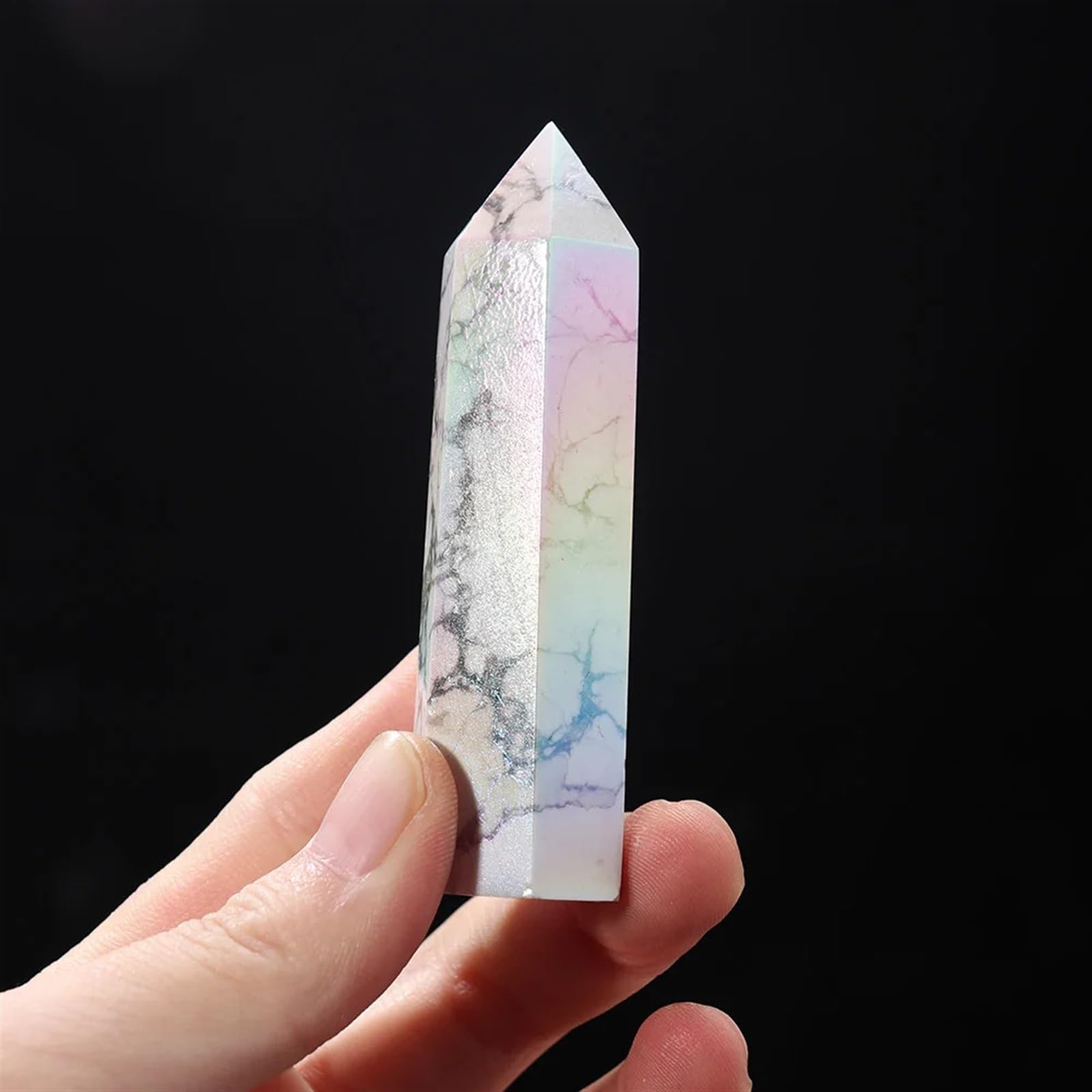 KJEBVHIRS Aura Electroplating Rainbow Crystal Wand Gemstone White Quartz Point Hexagonal Column Home Decor Ornaments (Size : 5-6cm)