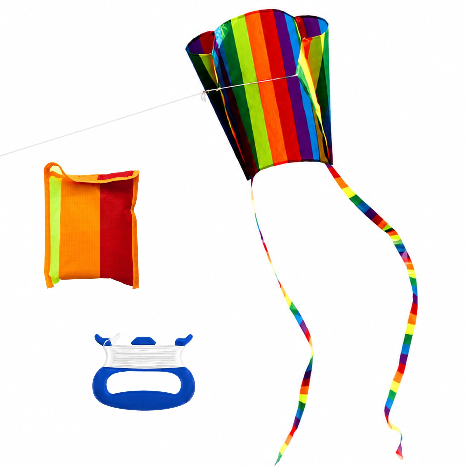 Kite, Pocket Kite with 30 Metre Line and Storage Bag, Easy to Fly for Outdoor Recreation, Beach Games and Park Activities, Rainbow Design for Adults and Beginners