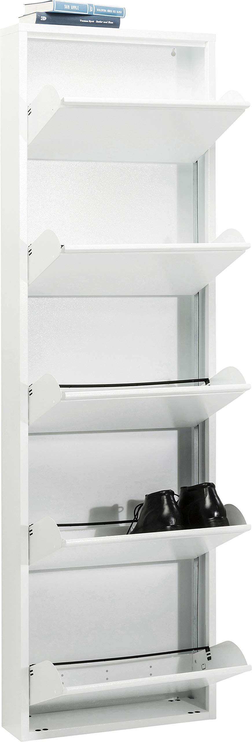 Kare Design Schuhschrank Caruso Weiß, Metall, mit 5 Klappen, Schuhablage für 10 Paar Schuhe, schmal, platzsparend, hoch, Schuhregal, Eingangsbereich, 173x50x15 cm (H/B/T)