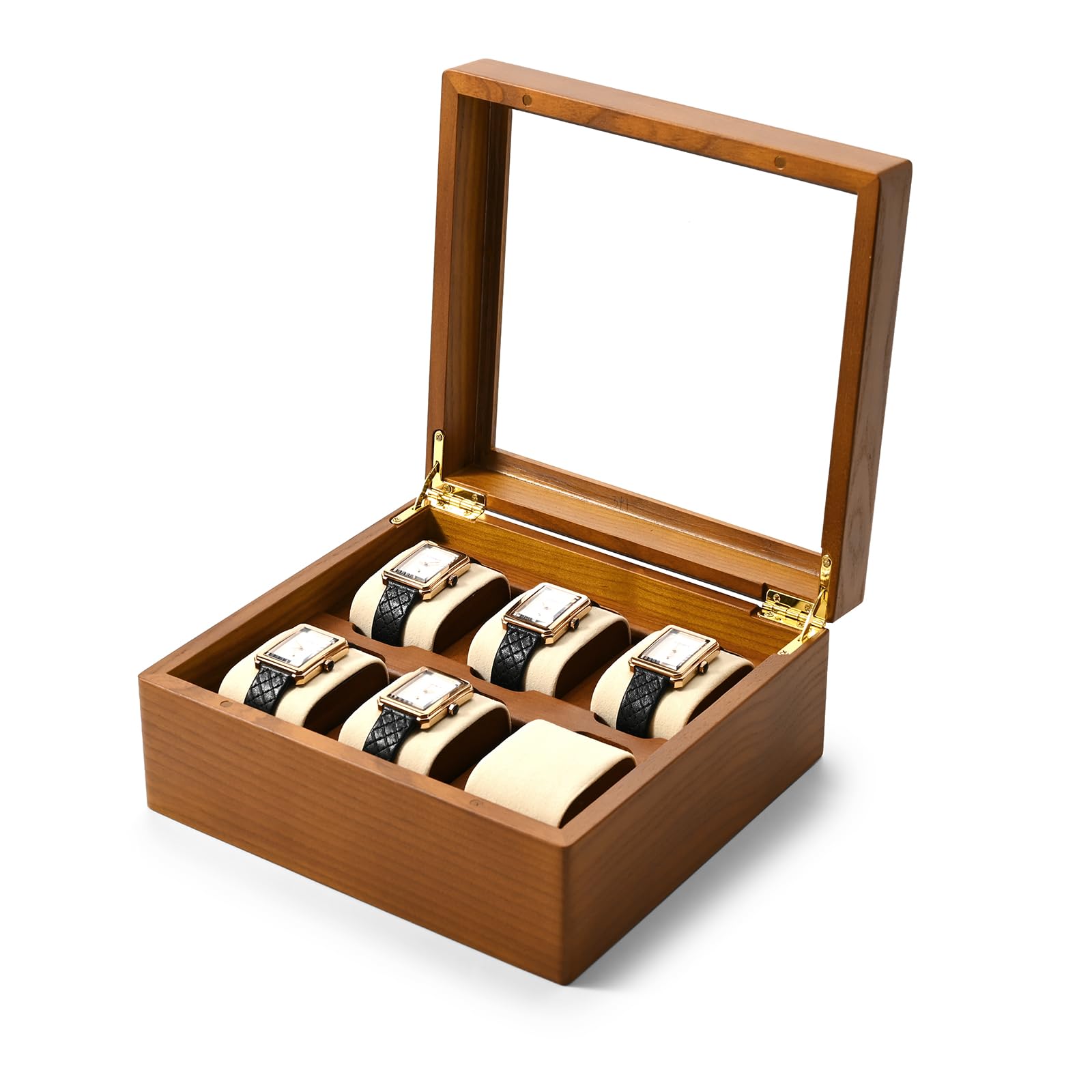 Oirlv Boîte De Montre En Bois Massif Organisateur Avec Couvercle 6 Montres,Watch box