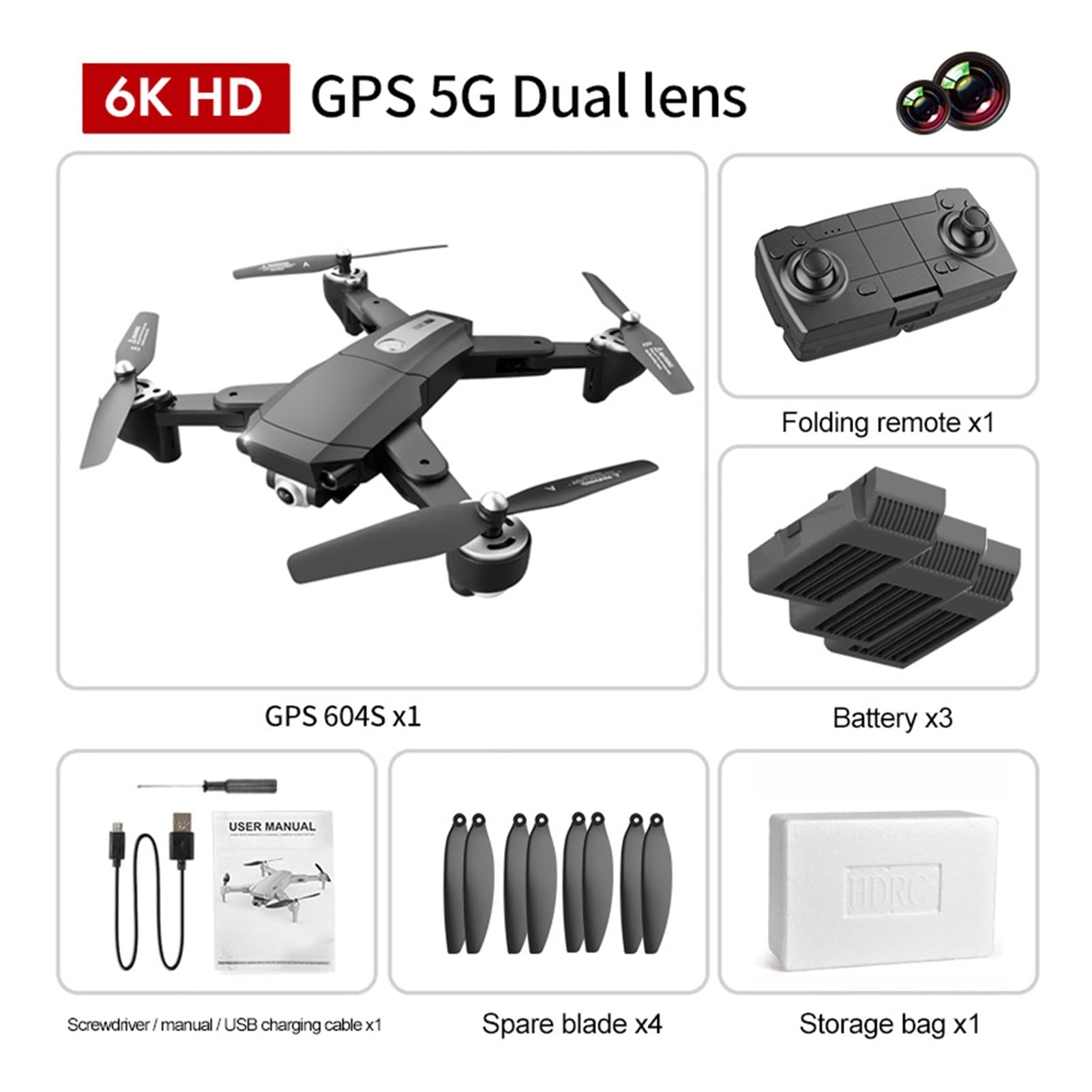 S604 PRO 6K Drone GPS 5G Wifi 4K Podwójna kamera o wysokiej rozdzielczości Bezszczotkowy silnik FPV Profesjonalne drony do fotografii lotniczej (Kolor: 6K 3B BOX)