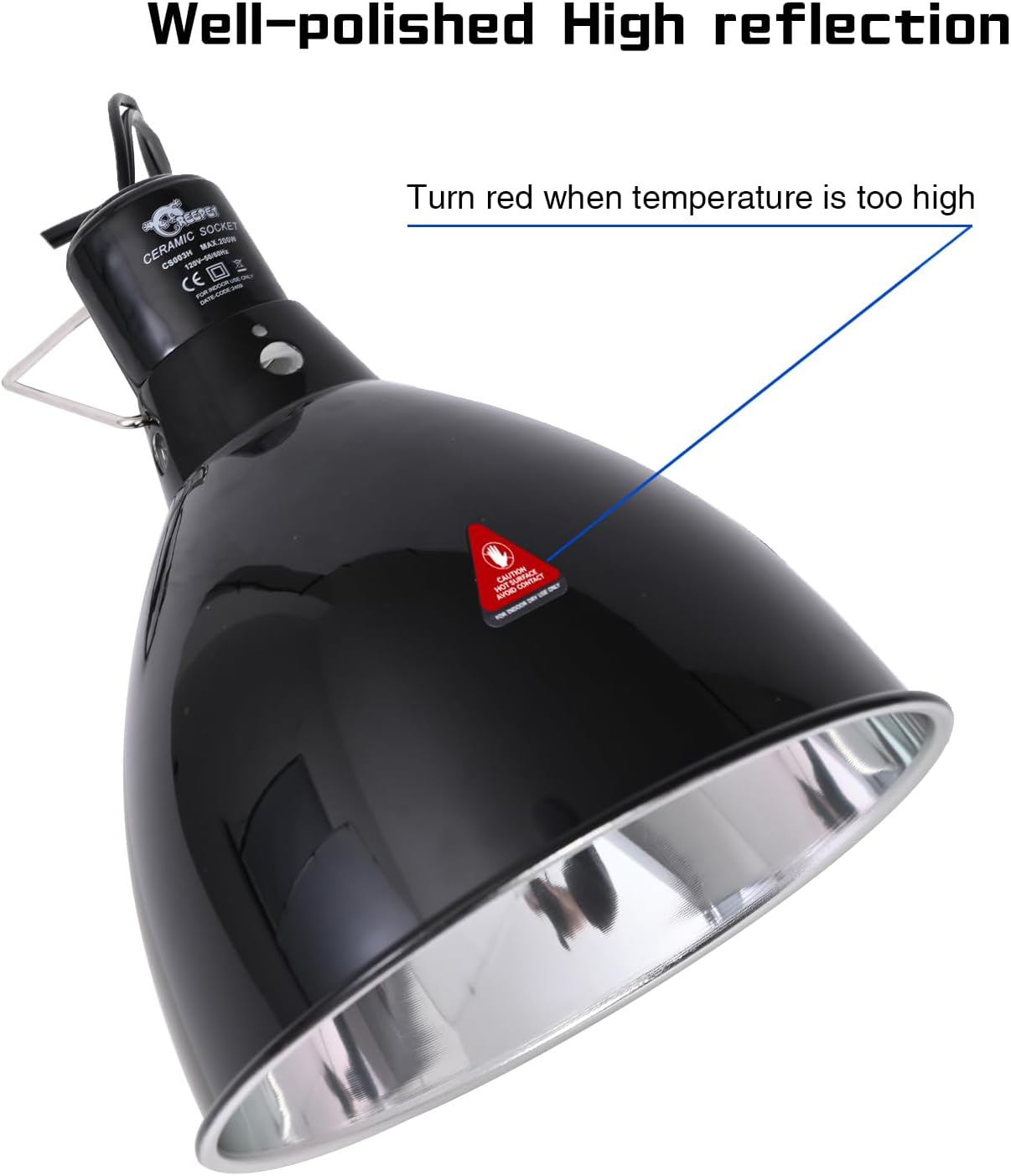 Reptile Light Fixture 8.5 Inch Deep Dome Lampshade Dimmable, Reptile Heat Lamp Fixture with Separate Switches Fit for UVB Bulb Basking Heat Bulb for Reptile Glass Terrariums