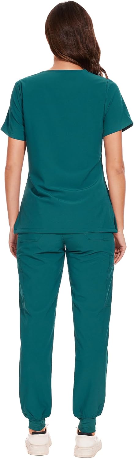 COZYFIT Scrubs for Women - V-Neck Top & Cargo Pants Scrubs Set with 10 Pockets