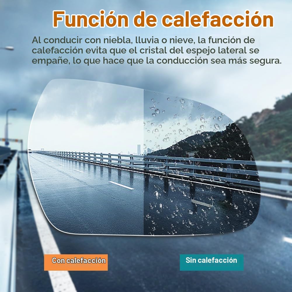SENZEAL Cristal del Espejo para Audi A3 8P A4 8K B8 A5 8T Derecho Lado del Pasajero Calefactado con Placa de Soporte 8K0857536F (Derecho)
