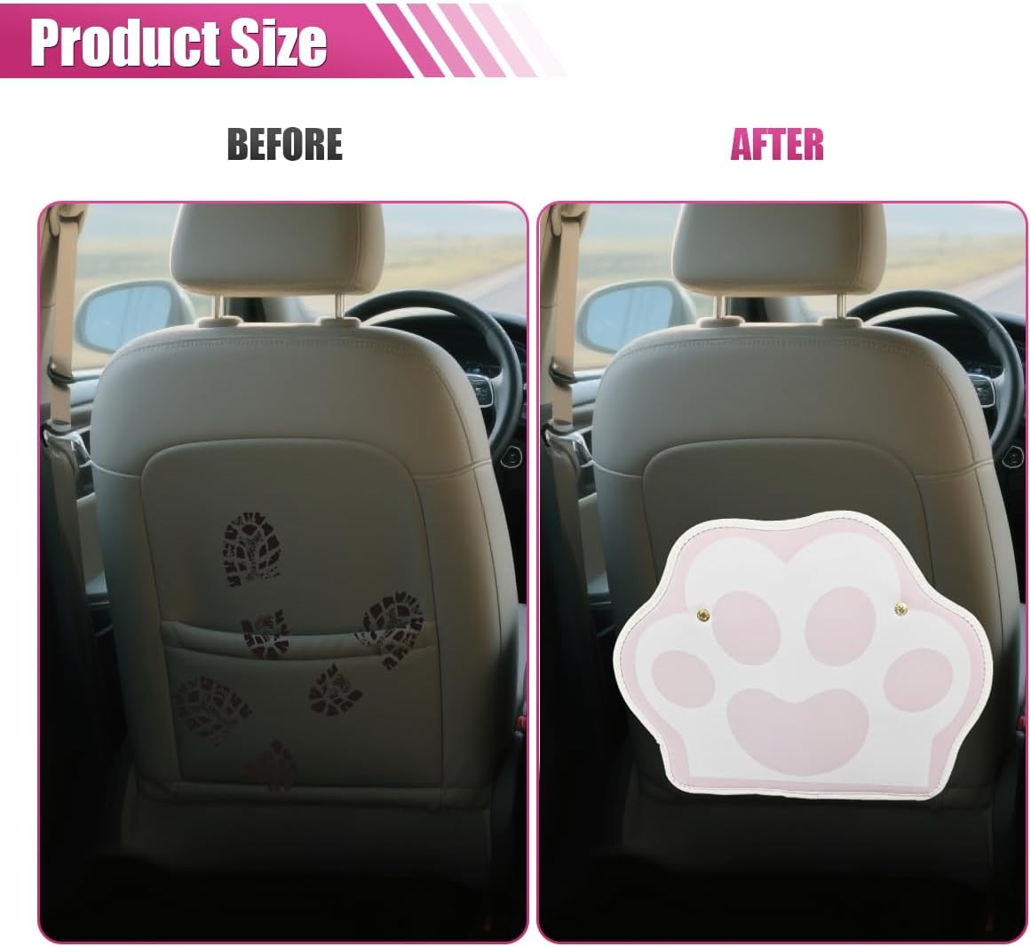 Craedli 2PCS Paw Print Car Kick Mats, Waterproof Back Seat Protector (Pink) image 5