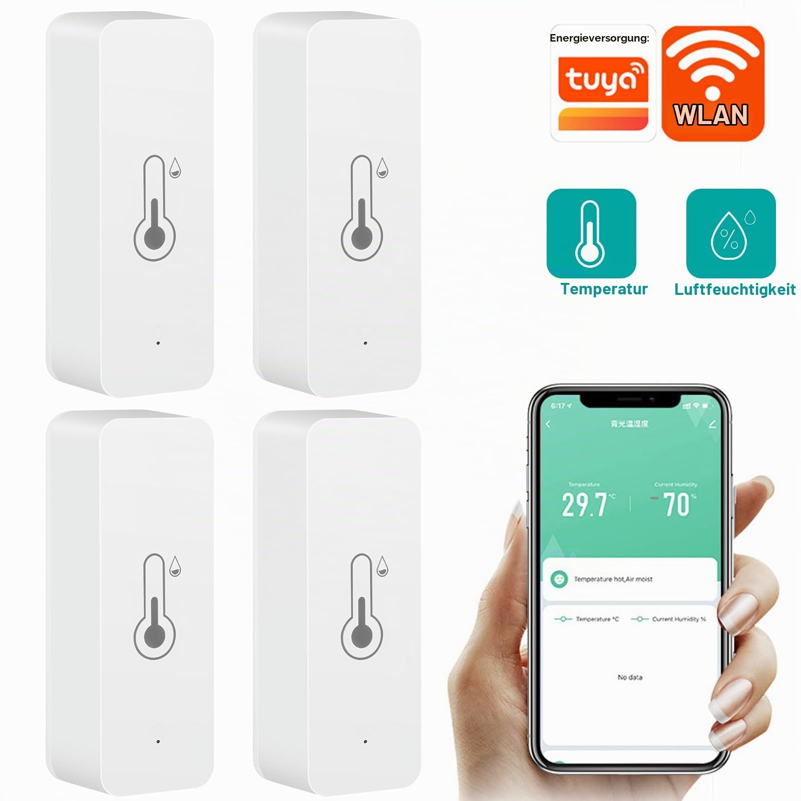 4pcs Wlan Thermometer Wifi Hygrometer Tuya Smart temperatursensor mit APP Indoor Hygrometer Unterstützung Alexa.
