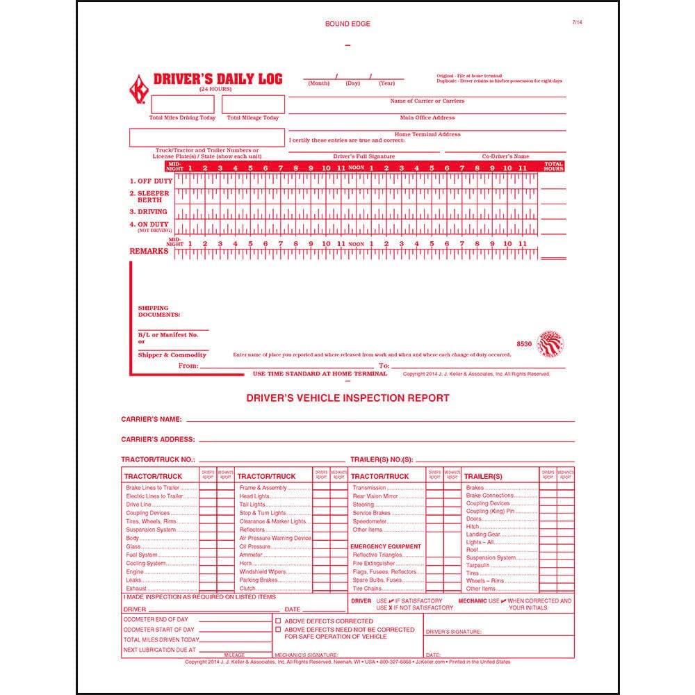 J. J. Keller & Associates 2-in-1 Fahrtenbuch mit detailliertem Inspektionsbericht für Fahrer, 2-lagig, selbstdurchschreibend, 21,6 x 27,9 cm, 31 Formular-Sets pro Buch, 5 Stück
