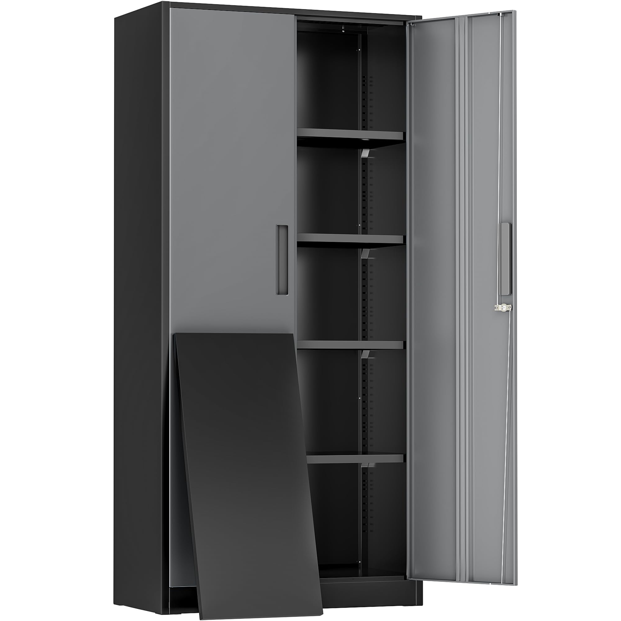 Greenvelly Metal Storage Cabinet,72" Locking Metal Garage Storage Cabinet with Doors and 4 Adjustable Shelves, Lockable Steel Cabinet for Home Office, Garage, Shop, School (Black Grey 32" W x 16" D)