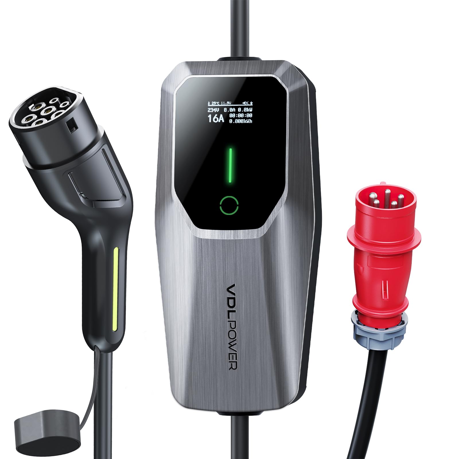 Cargador de Coche Eléctrico 11kW Trifásico Tipo 2 CEE Socket (5 Pin) EV Cargadores para Vehículos Eléctricos, Corriente Ajustable 6A - 16A, IEC 62196-2, IP65