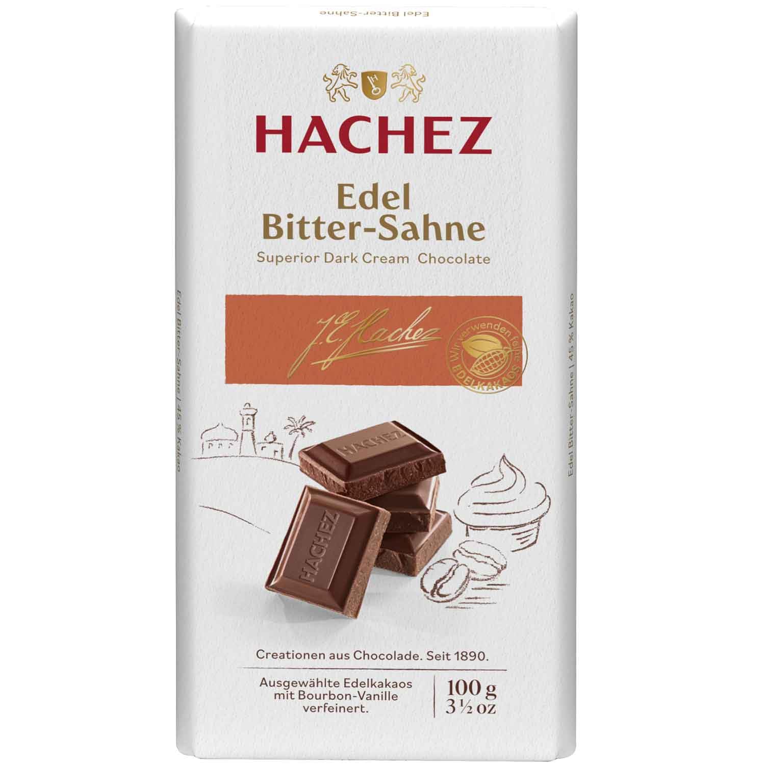 HachezSuperior Dark Cream Chocolate - 100 g - 3.5 oz - Germany - Pack of 10