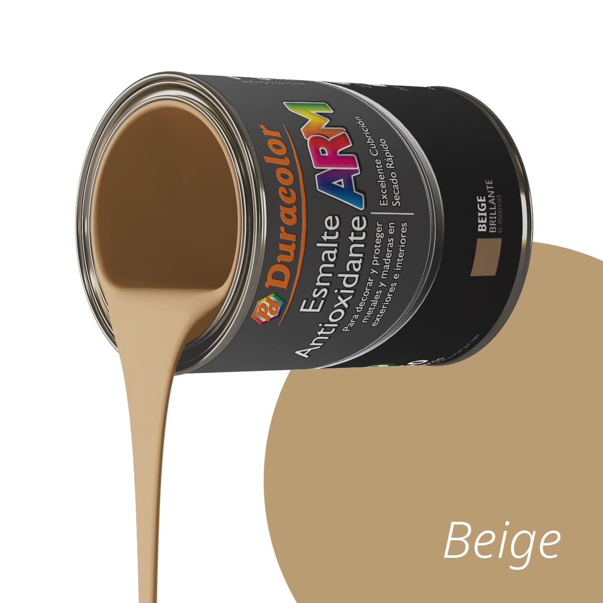 Esmalte Antioxidante ARM - Color Beige - 4 Litros - Superficie Exterior e Interior - Acabado Brillante y de Rápido Secado - Excelente Dureza y Resistencia - Duracolor