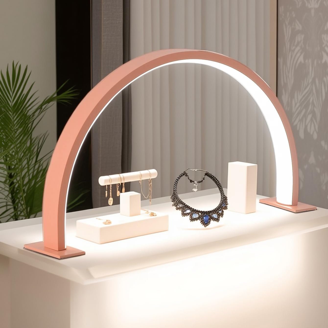 L52CM (20.47in),H30CM (11.81in) Halbmond-Lampe, Wimpernschneiden Tischlampe, Leselampe, Nagellampe für Nageltisch, Innenbeleuchtung Tischlampe, Nagel & Gesichtspflege Desktop Leselampe (Rosa)