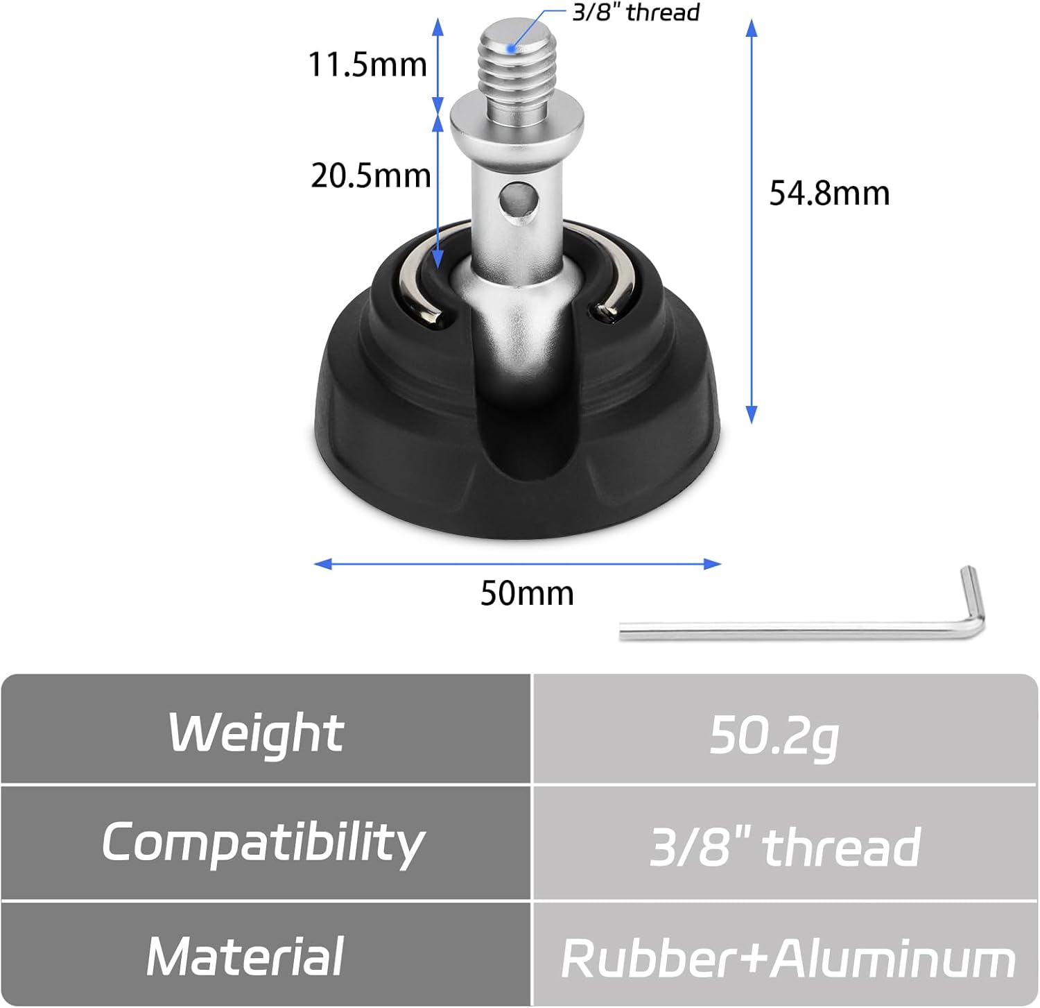 Tripod Rubber Feet with 3/8" Screw,Universal Anti-Slip Thread Big Tripod Feet for 3/8" Screw Holes Width 50mm (3PCS)