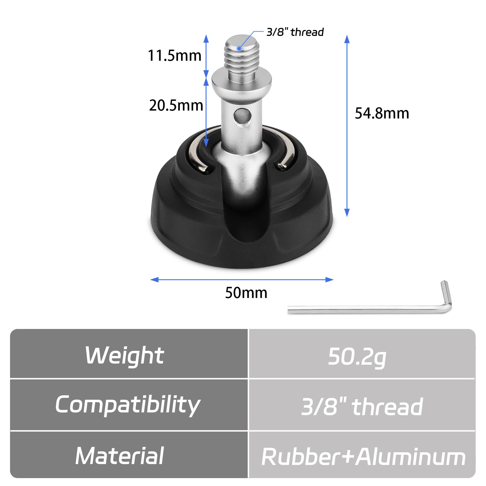 Patas de goma para trípode con tornillo de 3/8 pulgadas, rosca antideslizante universal para agujeros de tornillo de 3/8 pulgadas, ancho de 50 mm (3 piezas)