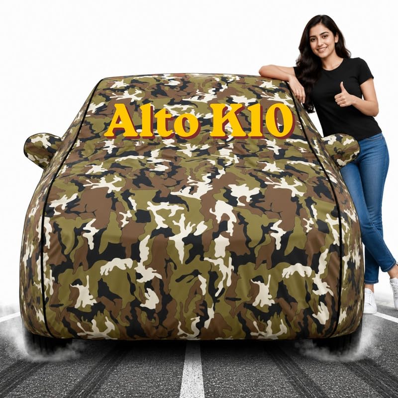 Image of Custom Fit Jungle Print 100% Waterproof Alto K10 Car Cover | Polyester Car Body Covers for Rain & Sun | UV Protection, Dustproof, Scratch Resistant, Windproof, Heat Resistant