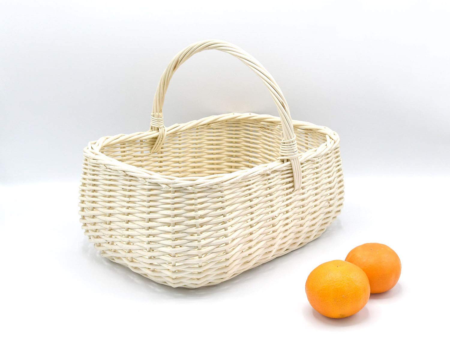MyBer® Korb Weidenkorb Einkaufskorb Picknickkorb 33/23/13cm (27cm mit Henkel). Stabiler Tragekorb aus Weide Vollweide weiß mit Stoffeinlage K12-014-W-SBW