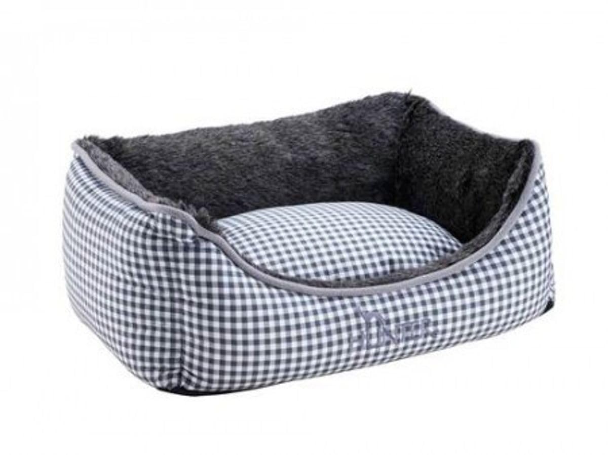 HUNTER Hundesofa ASTANA, kuscheliges Hundebett mit Karo-Design, Wendekissen mit Plüsch, hoher Rand für Geborgenheit, abnehmbarer Bezug, waschbar, Farbe: grau, Größe: M
