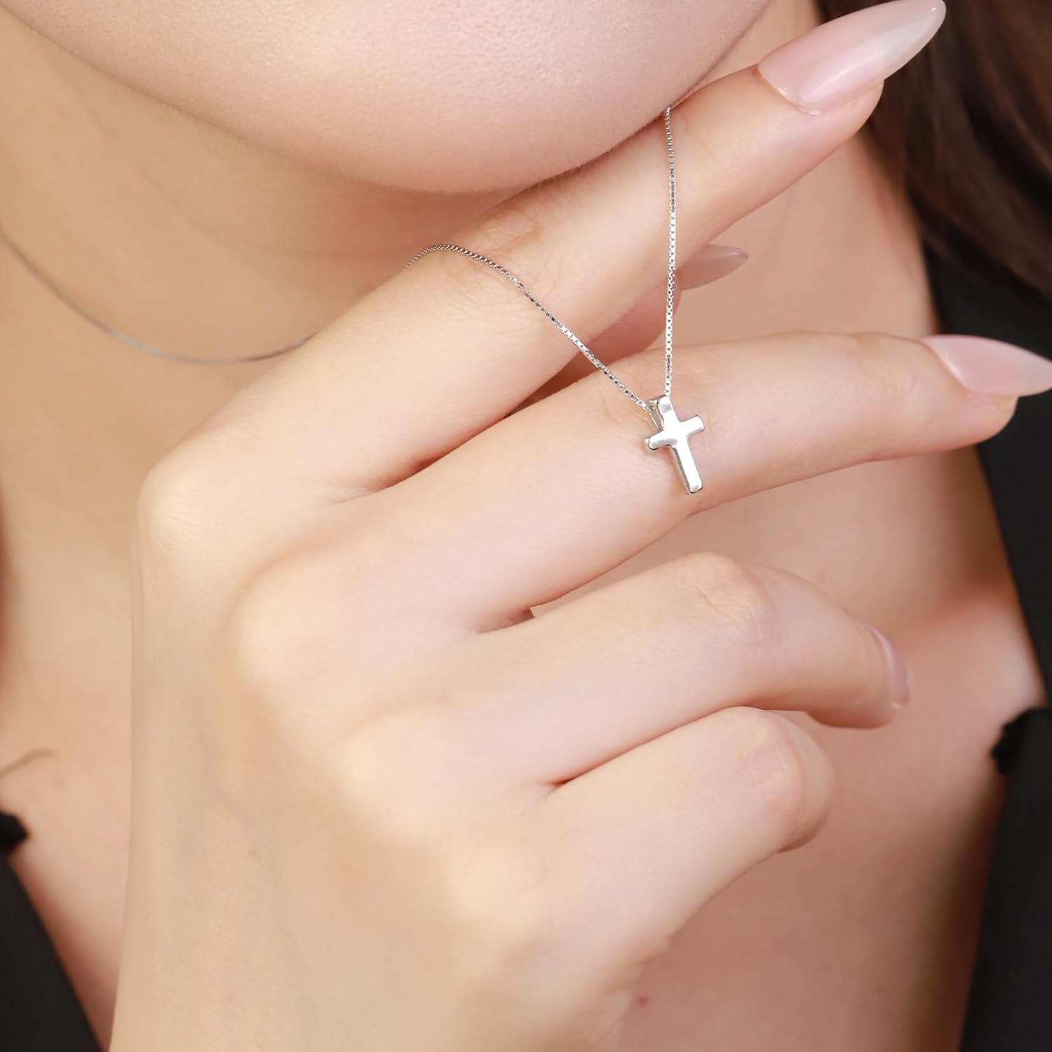Solid 925 Sterling Silver Cross Necklace for Women Dainty Cross Pendant Necklaces Cute Small Jewelry 18"+2" Adjustable Chain Christmas Gift - Image 8