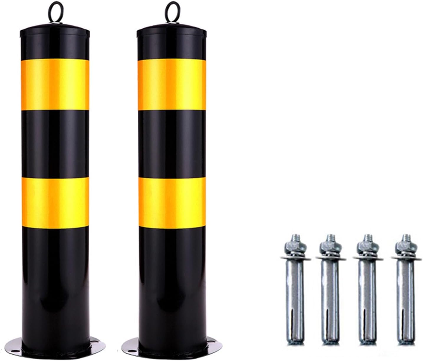 Traffic Control Safety Bollards, Reflective Tape Delineator Parking Posts, Iron Safety Cones with Expansion Screws, 1/2/4 Pack for Traffic Crowd Control