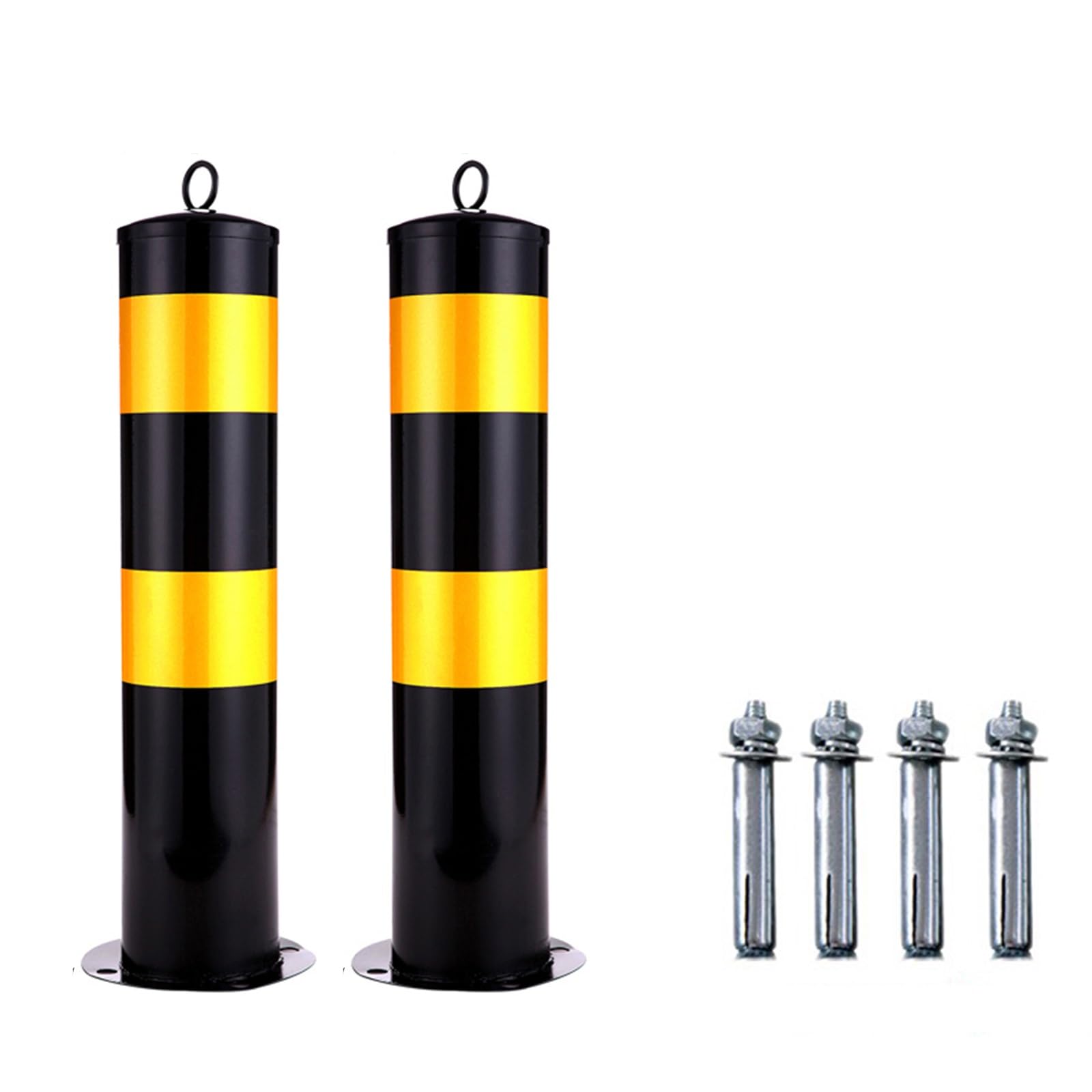WOTZOV Traffic Safety Cones, Barrier Reflective Tape Parking Post,1/2/4 Pack Iron Safety Bollard With Expansion Screws,Delineator Posts For Crowd Control,2 Pack 55cm