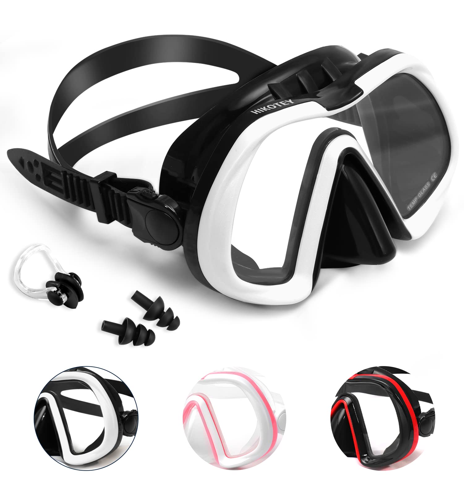 Gafas de buceo para adultos Hikotey, unisex, con protección antivaho, a prueba de fugas y UV, con tapones para los oídos y pinza para la nariz, gran campo de visión, para hombres, mujeres, jóvenes