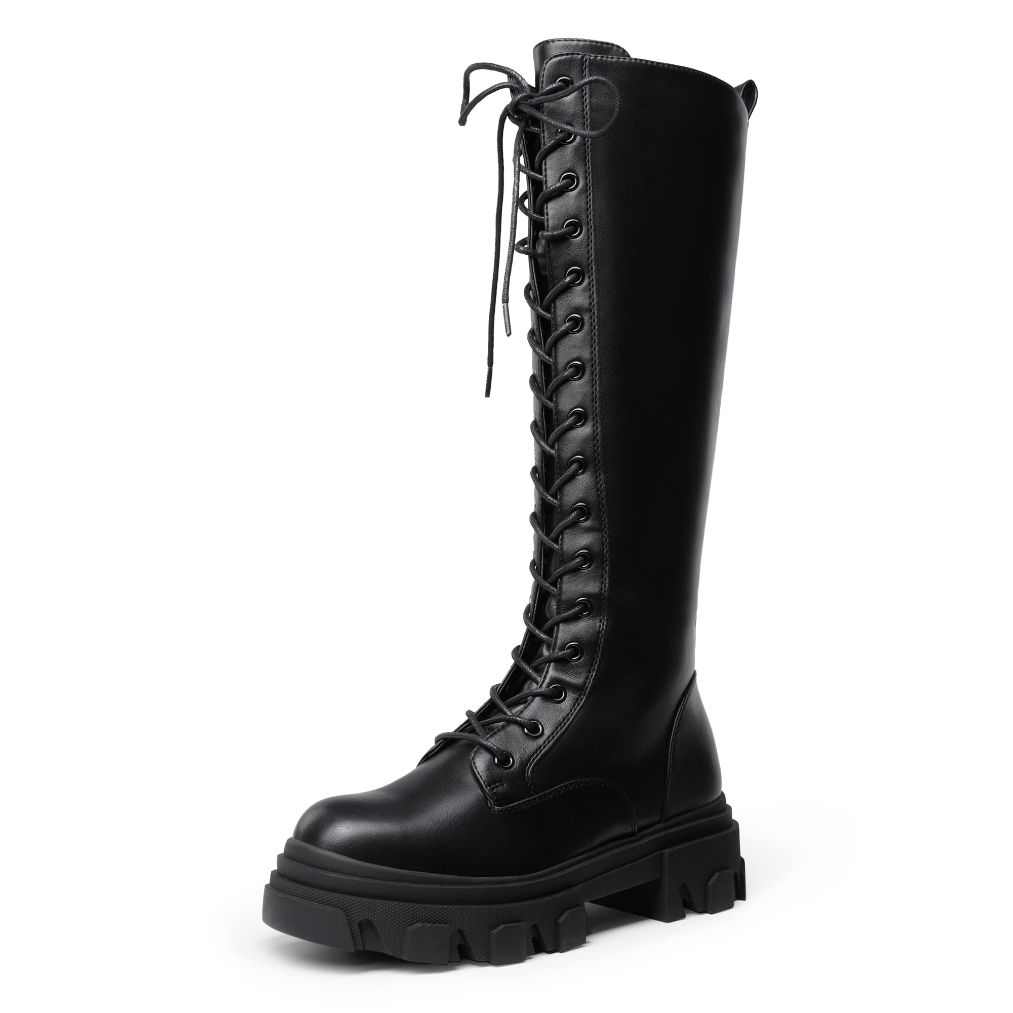 DREAM PAIRS Knee High Boots Women, Fashion Lace Up Chunky