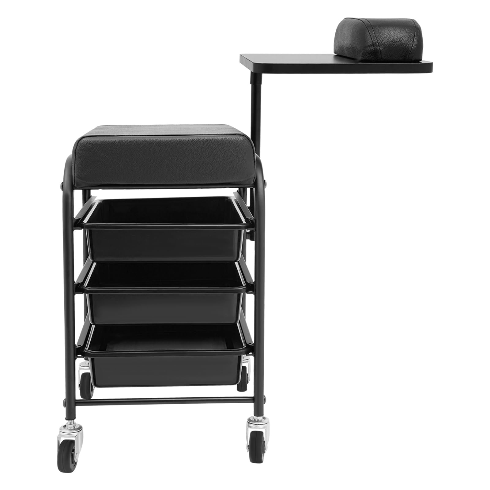 Carrello per unghie, pedicure, carrello da parrucchiere, carrello mobile con 3 cassetti rimovibili, carrello da salone con ruote (nero)
