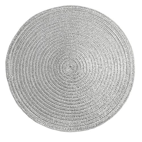 Image of SHACOS Silver Glitter Round Placemats Set of 6 Sparkle Bling Place Mats Glitz Table Mats for Holiday Home Party Wedding Festive Table Decoration (6, Silver)
