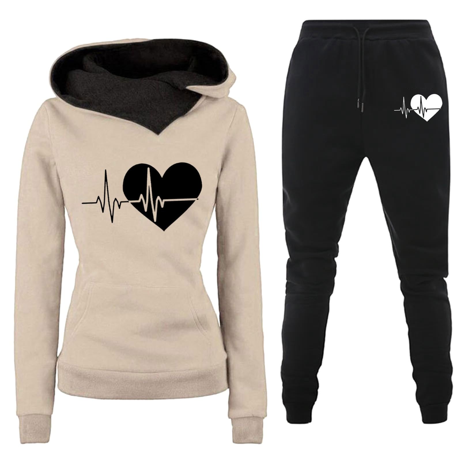 Tuta da donna per il tempo libero, moderna, elegante, a due pezzi, a maniche lunghe | Tuta sportiva da corsa, con cappuccio e pantaloni, due pezzi, per autunno e inverno, per feste