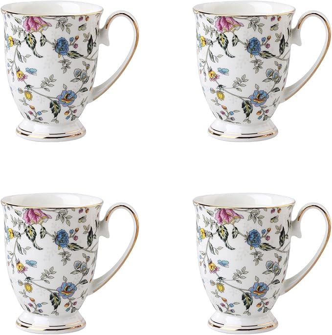 Kaffeetassen 4er Set, Blumenmuster Kaffeebecher, Große Knochen China...