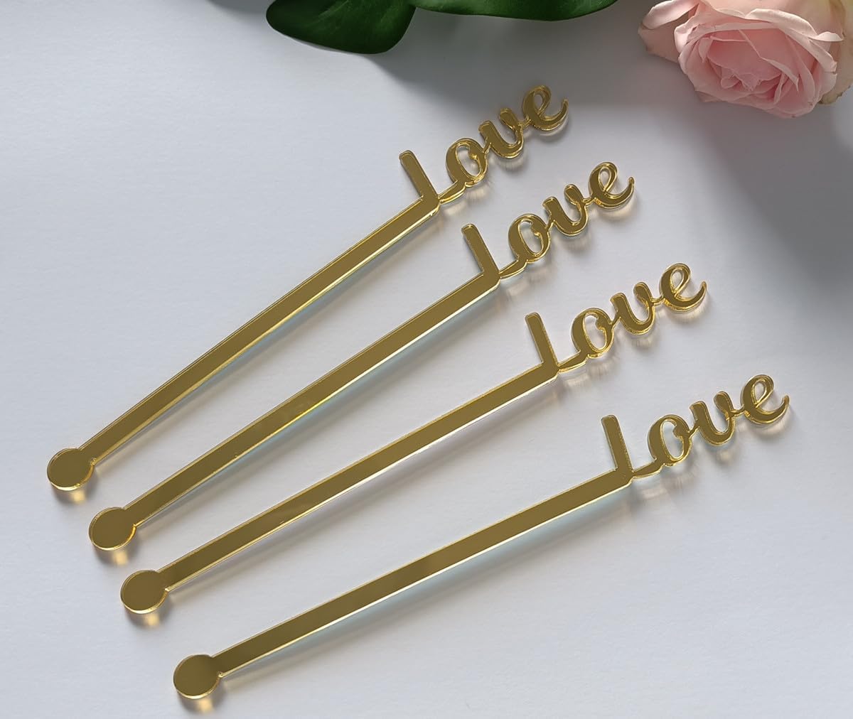 Gold Acrylic Mirror Love Drink Stir Sticks,Valentine Drink Stirrer,Engagement Bridal Shower Bachelorette Drinks Stir Stick