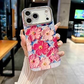 Colorful Flower Lens Film for iPhone 17 Air Phone Case Plus with Mirror Keychain For iPhone 17 Air/Pink