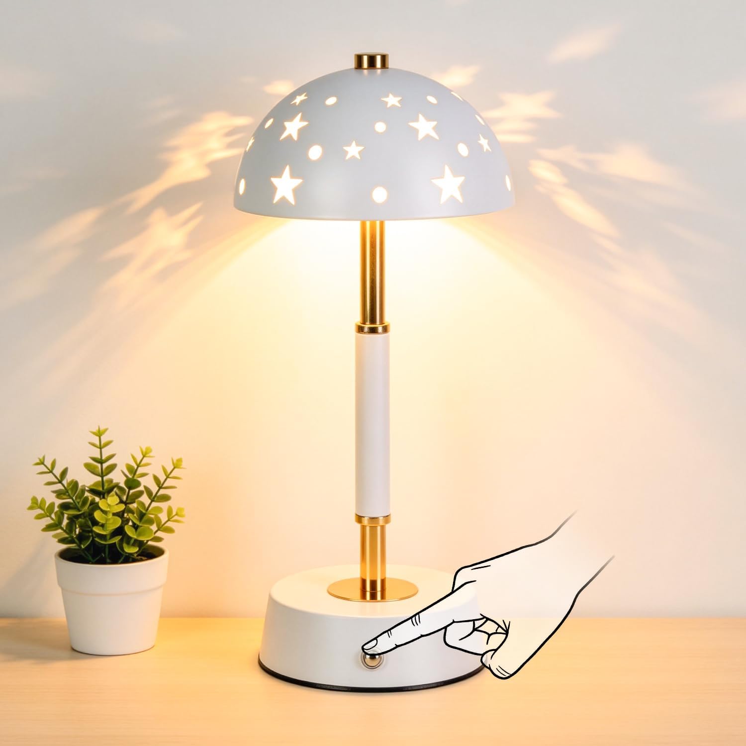 Cordless Touch Lamp, 4000mAh Rechargeable Battery Operated Table Lamp with 3 Color Modes & Stepless Dimming, Portable Metal LED Lamp for Bedroom, Dining Table, Kitchen, Patio (White)
