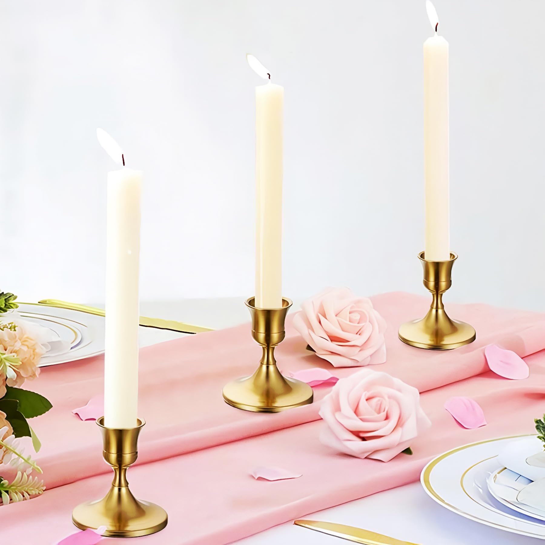 Candle Holders Set of 2 Modern Antique Taper Candlestick Holders for Wedding Christmas Party Table Mantel Centerpiece Decor (Silver)