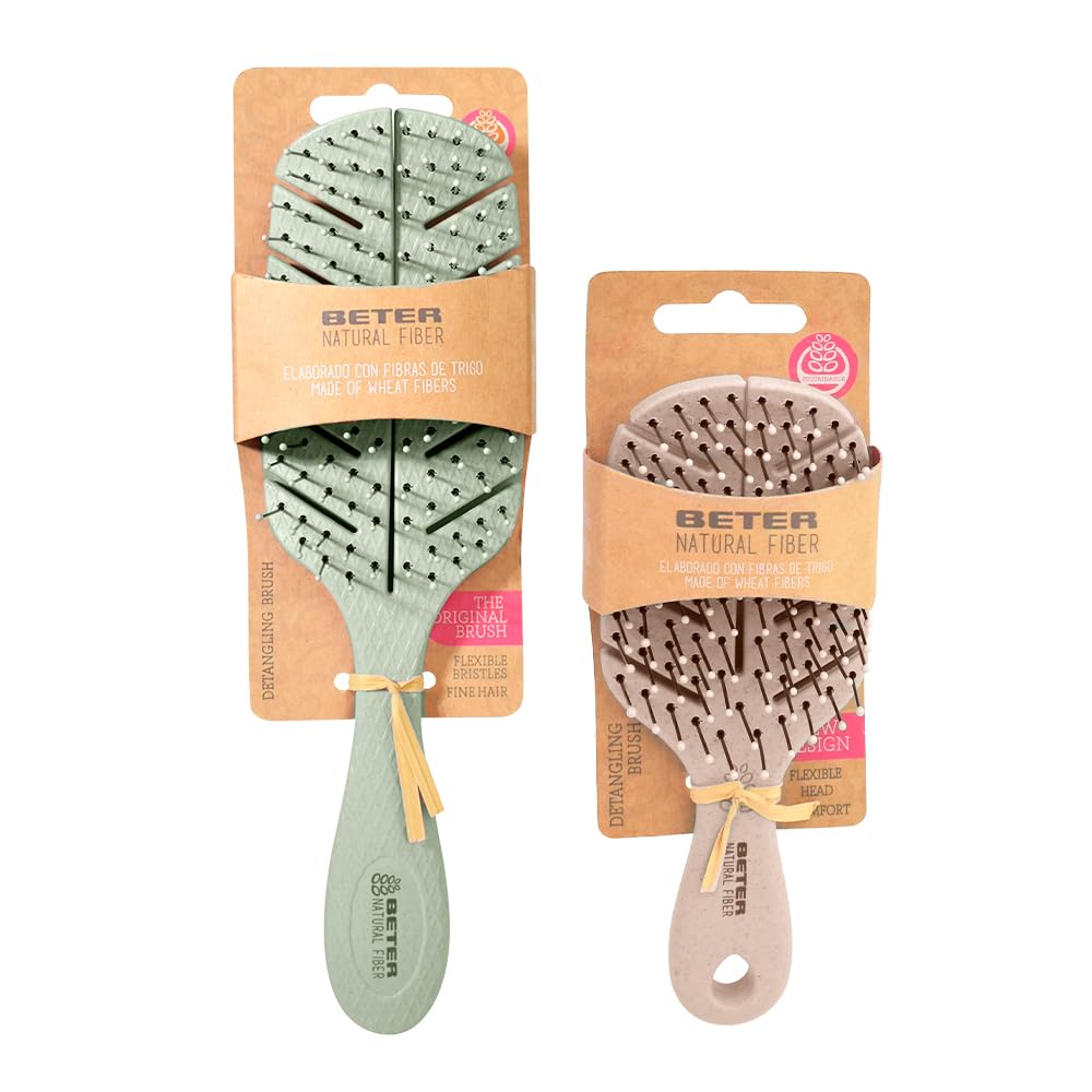 Beter - Pack Cepillos de Pelo Natural Fiber - Cepillo Antitirones + Mini Cepillo, ideal para viaje - Sostenibles y recicables, 2 items en oferta en Amazon