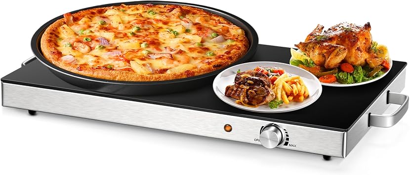 Giantex Electric Food Warmer, 22''x15'' Food Warmers for Parties, Adjustable Temperature Control, Tempered Glass Surface, Hot Plate for Buffet, Electric Warming Tray for Restaurants, Events