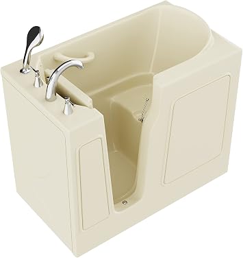 ANZZI Walk In Tub 46 x 26" in Beige with Quick Fill Tub Filler Faucet & Handheld Shower Sprayer, Left Drain, ADA Compliant, Therapeutic, Wide Door, No Electrical Wiring - AMZ2646LBS