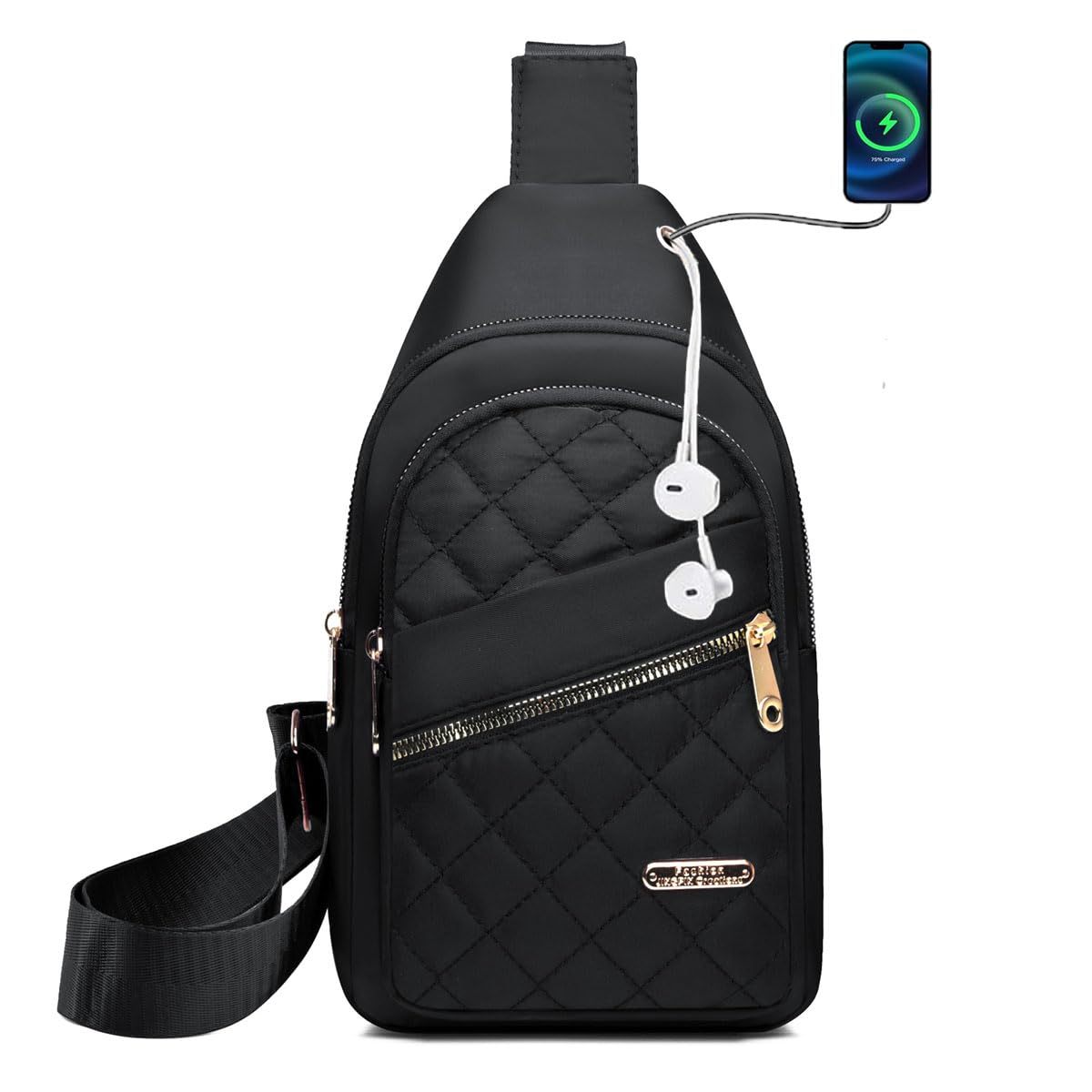 Holva Unisex Black ﻿Solid Color Quilted Fanny Pack, 2026 New Sling Backpack Small Crossbody Bags Quilted Chest Bag For Women Men (Black)