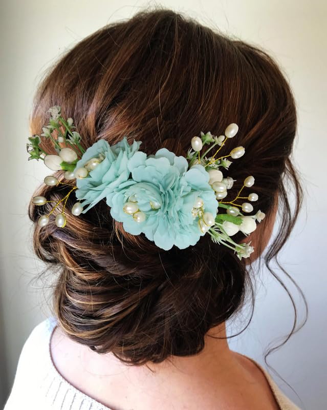 Image of Hair Flare Women Artificial Flower Made Hair Accessories And HairPin- Rama Green, 2215 1 count (Pack of 1)